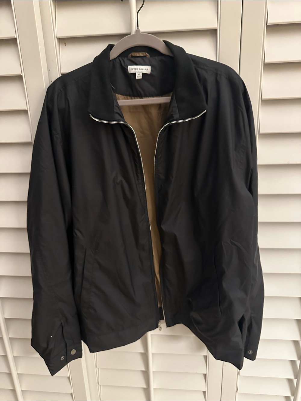 Peter Millar Black Lightweight Zip Jacket with Tan Lining. Size XL.